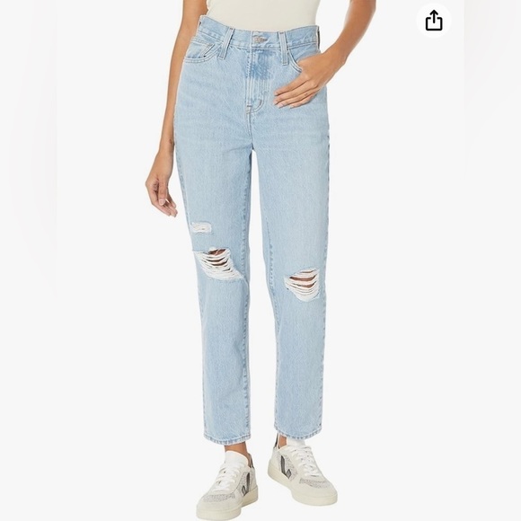 Madewell Denim - Madewell The Perfect Vintage Straight Jean in Danby Wash:Knee-Rip Edition
